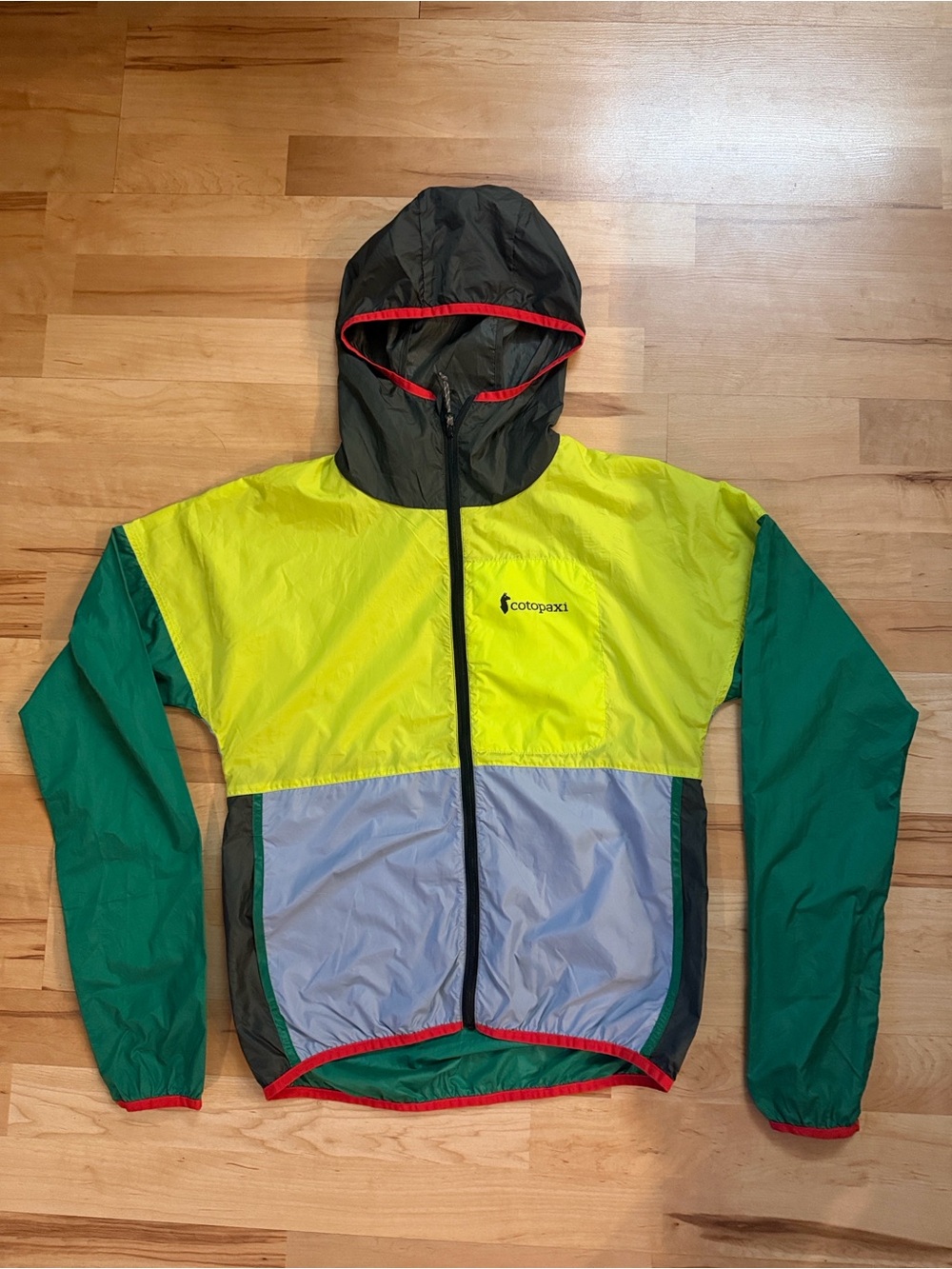 Cotopaxi Teca Full-Zip Windbreaker Jacket W XS Colorblock Hooded Limeade NWOT